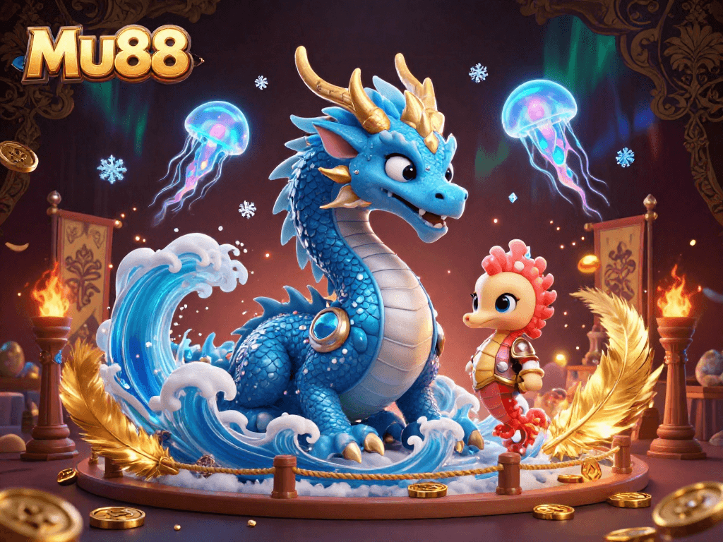 Engage in thrilling gameplay with Mu88 as neon jellyfish and a dragon make the scene come alive.
