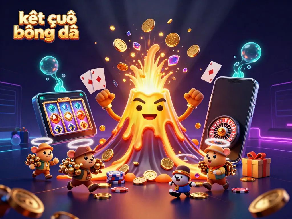 Experience the excitement of kết quả bóng đá with a thrilling 3D volcano erupting coins and gems, encapsulating the essence of live sports betting.