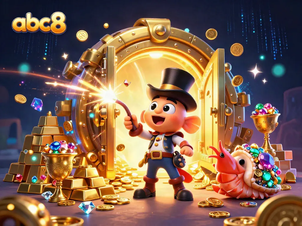 Experience the excitement of winning at abc8 with vibrant treasures and dynamic casino elements in a rich 3D scene.