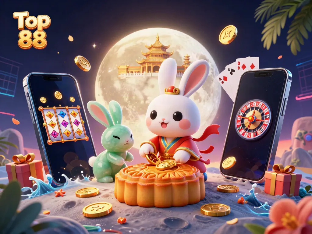 Engage with Top 88's vibrant casino scene featuring a moon rabbit and rich betting elements.