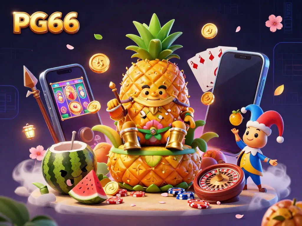 Experience PG66 with vibrant characters and rich casino game elements in a dynamic beach setting.