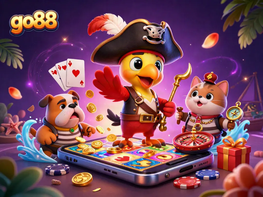 Experience exciting slots at go88 with golden coins and dynamic game elements in this vibrant casino scene.