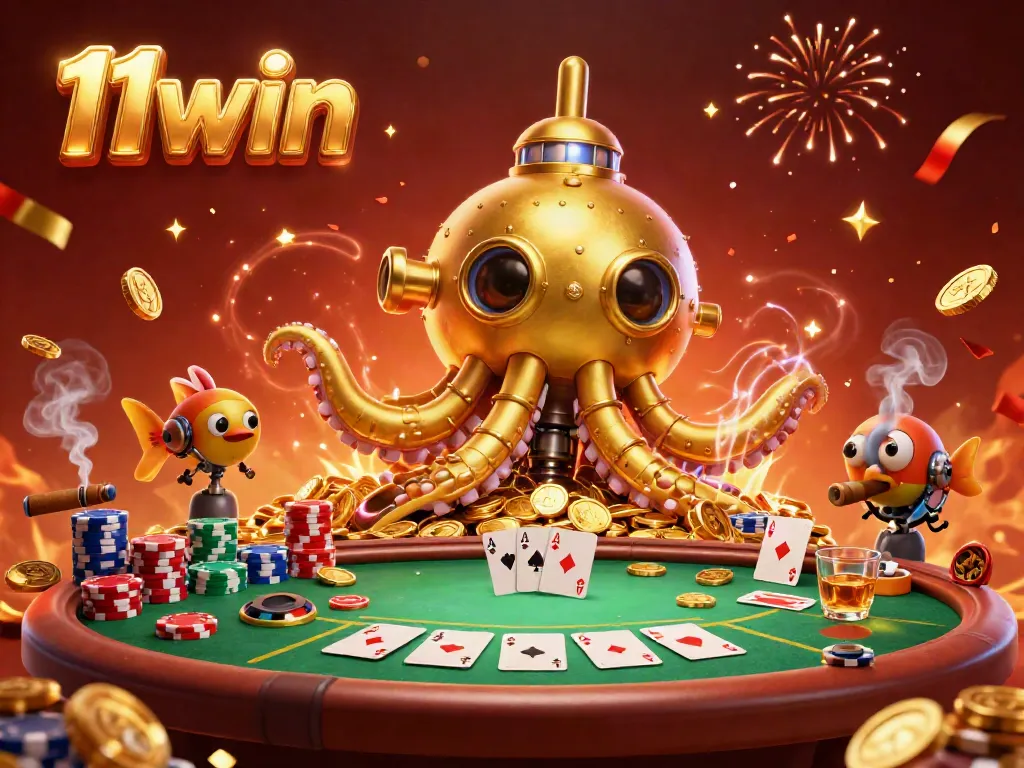 Experience thrilling gameplay with 11win as the golden kraken submarine emerges amidst poker excitement!