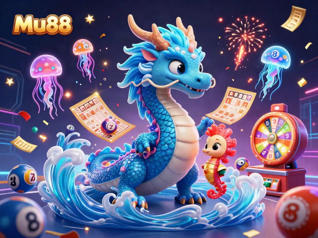 Engage with Mu88's vibrant casino adventures filled with an azure dragon, seahorse knight, and jackpot elements.