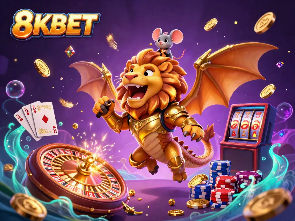Experience thrilling gameplay at 8KBET with a captivating 3D chimera and dazzling casino elements.