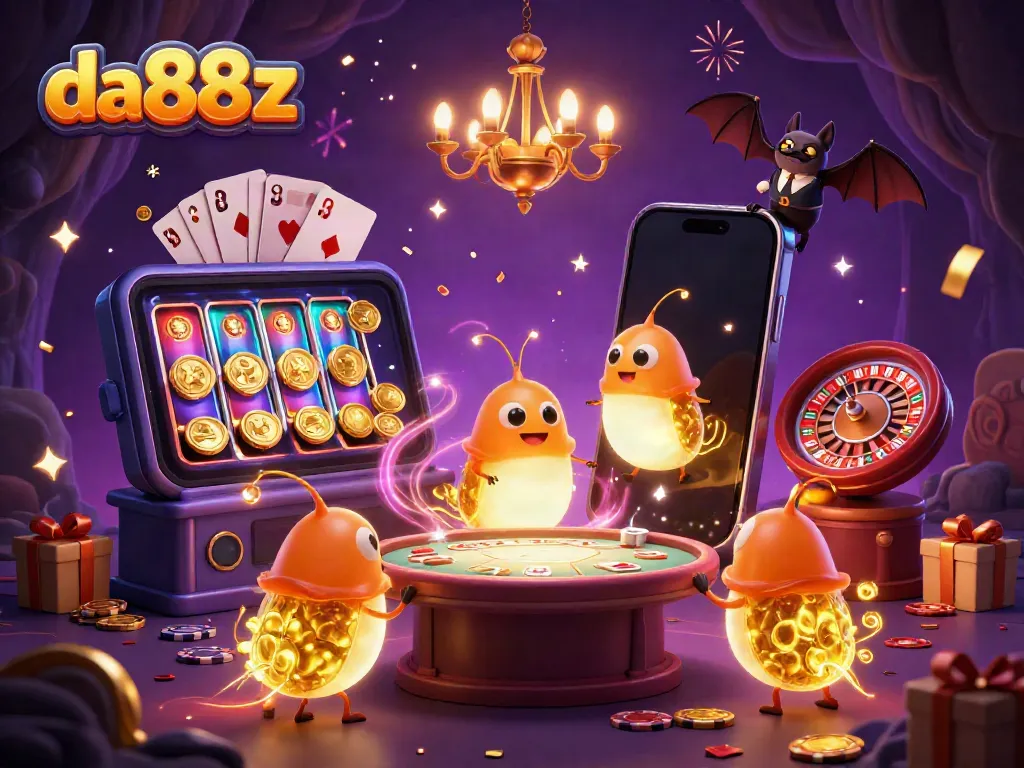 Experience the vibrant excitement of da88z with glowworms illuminating a casino scene.