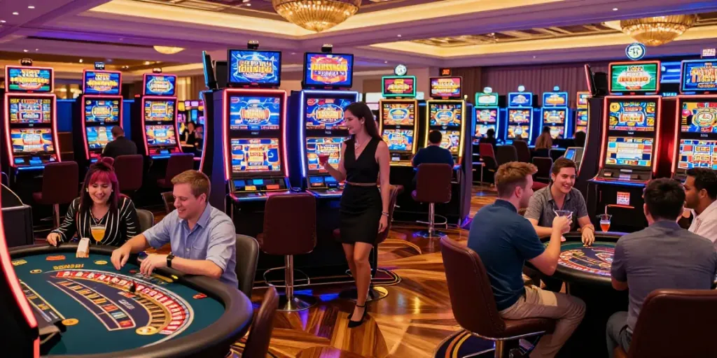 Casino Gratuit scene with players enjoying various games in an exciting casino atmosphere.