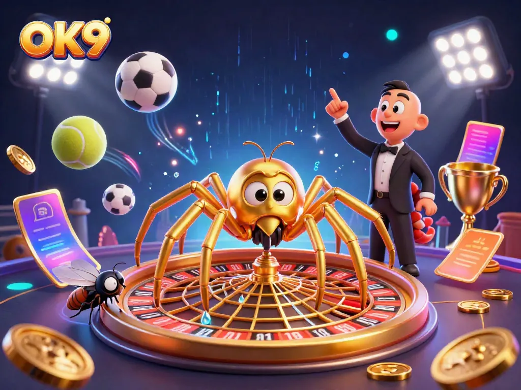 Engage with OK9's thrilling gambling scene featuring unique characters, dynamic sports elements, and vibrant energy.