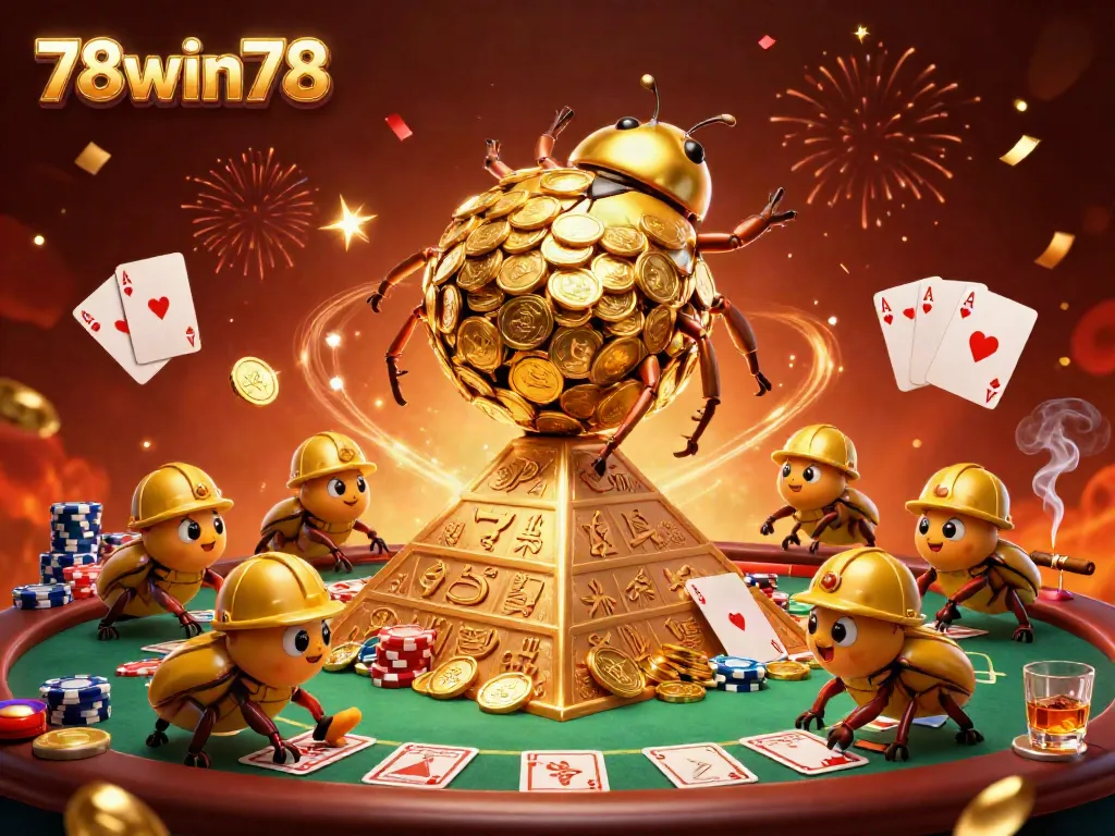 Participate in thrilling action with 78win78, featuring a golden beetle and casino elements.
