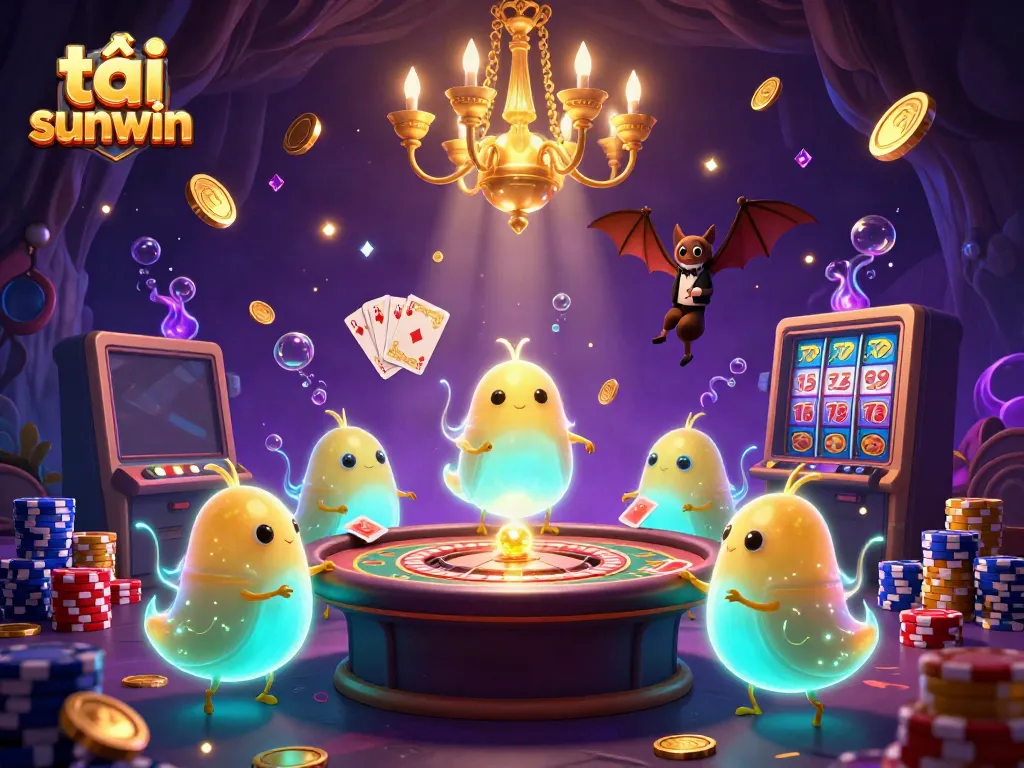 Experience excitement with tải sunwin, featuring a vibrant casino scene with glowing characters and game elements.