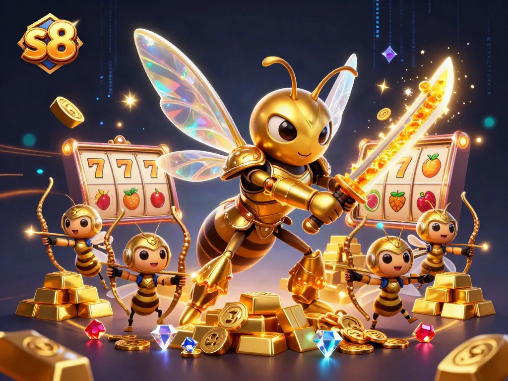 s8 players enjoy vibrant slot games featuring a dynamic golden hornet and bee archers in action.