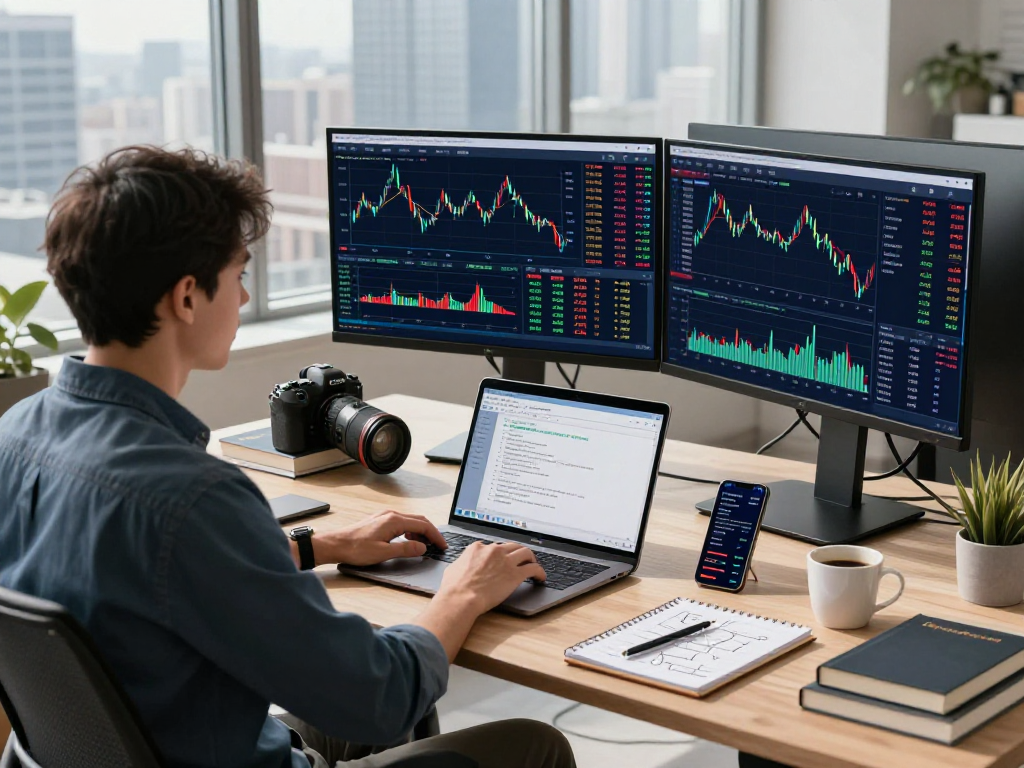展示WebSocket金融推送API在现代金融科技工作空间的应用，开发者实时分析外汇和加密货币数据。