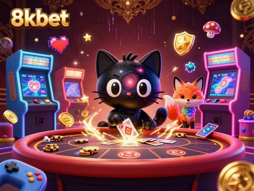 Experience the cosmic gambling thrill at 8xbet with vibrant gaming elements and charming characters.