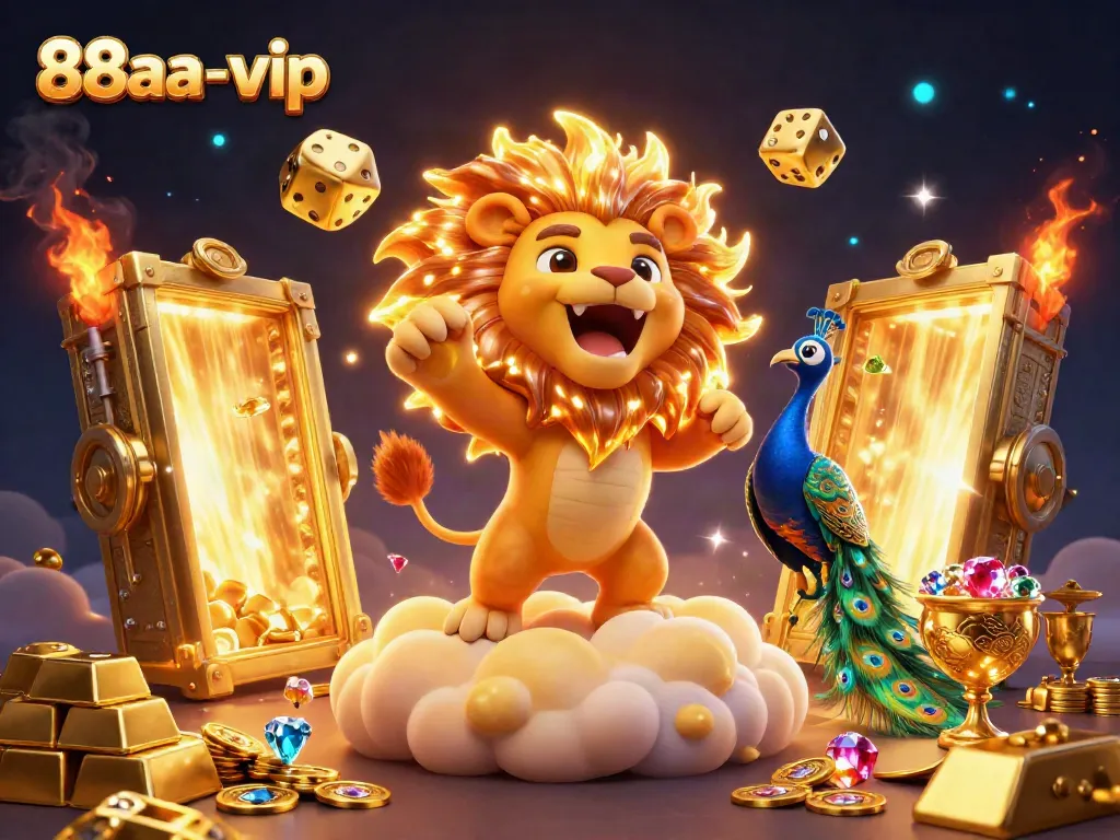 Experience the thrill of winning at 88aa-vip with a captivating 3D casino illustration highlighting golden treasures.