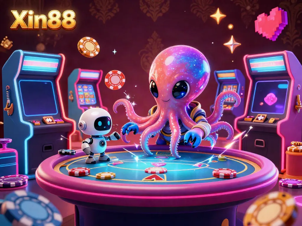 Experience the thrilling poker action at Xin88 with an alien octopus dealer, vibrant colors, and engaging game elements.