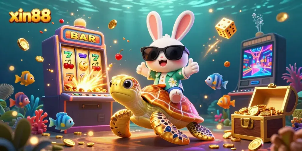 Experience the excitement of xin88 casino with playful characters and thrilling gaming elements in an underwater scene.