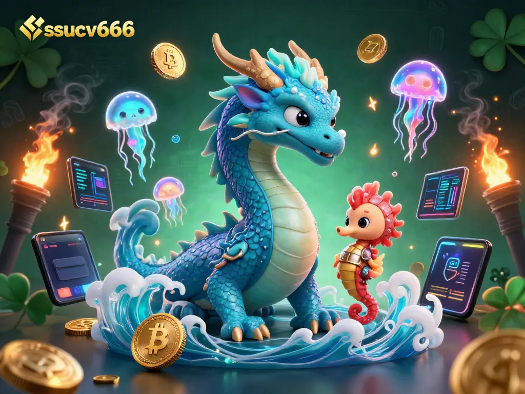Engage with ssucv666's casino thrills featuring a water dragon and crypto elements in dazzling 3D.