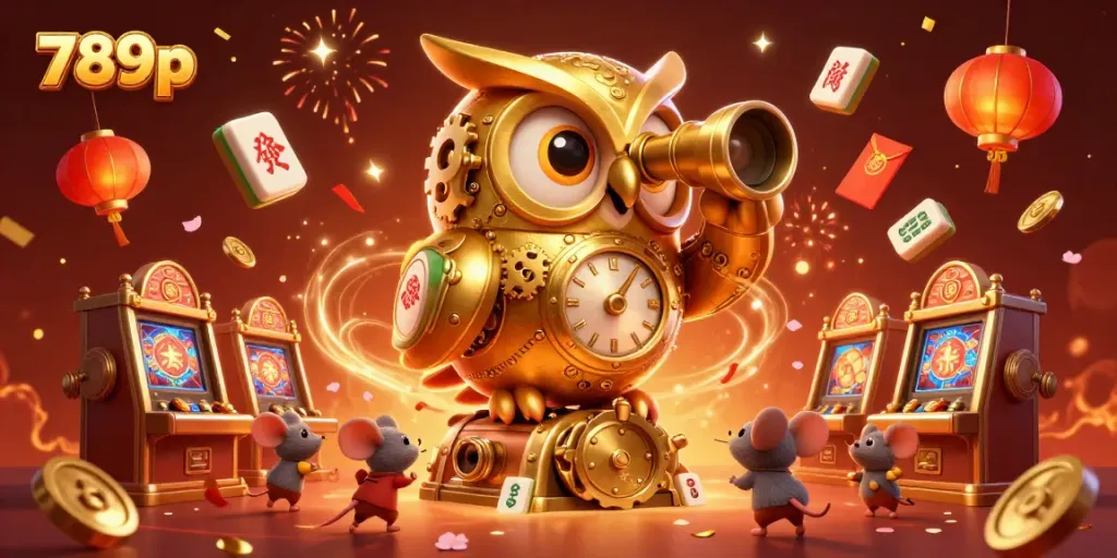 Experience vibrant casino action with a golden owl and lively characters in 789p casino scene.