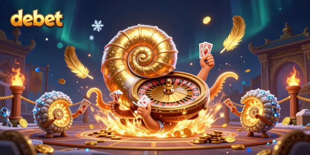 Experience thrilling games with debet's unique nautilus roulette and cards in a vibrant casino scene.