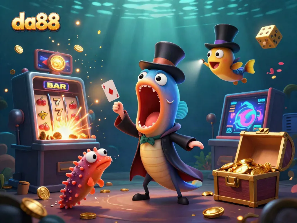Engaging illustration of da88 with vibrant characters and casino-themed elements showcased under the sea.
