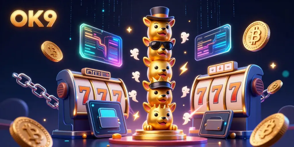 Spin and win on OK9 with exciting animated casino elements and a totem pole avatar.