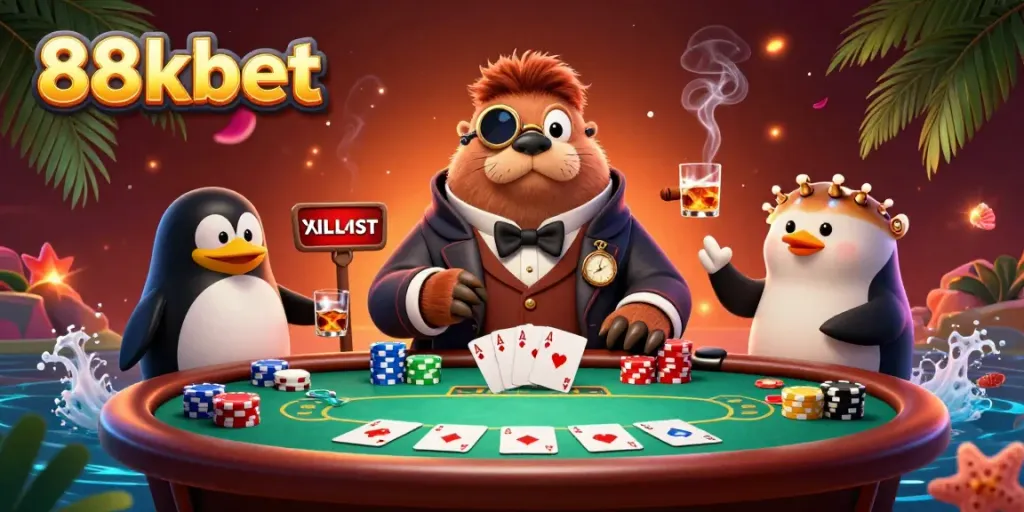 Experience high-stakes play with 88kbet at an underwater poker table filled with exciting elements.
