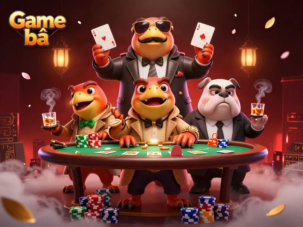 Game bài scene with raptors in a trench coat entering a VIP casino lounge