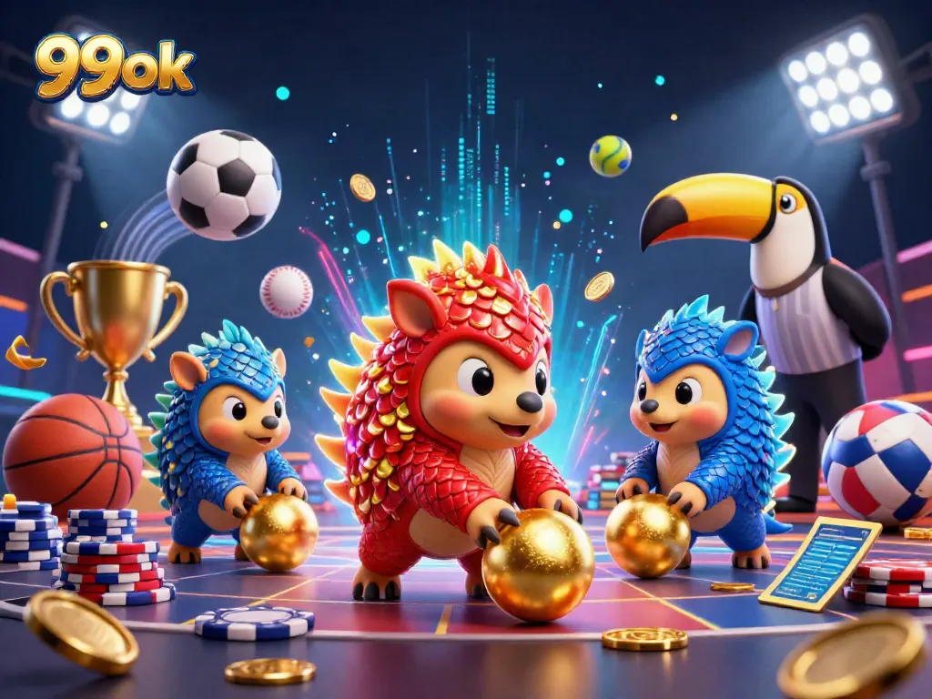 Celebrate the excitement at 99ok with a dynamic tournament featuring rival pangolins amidst sports betting elements.