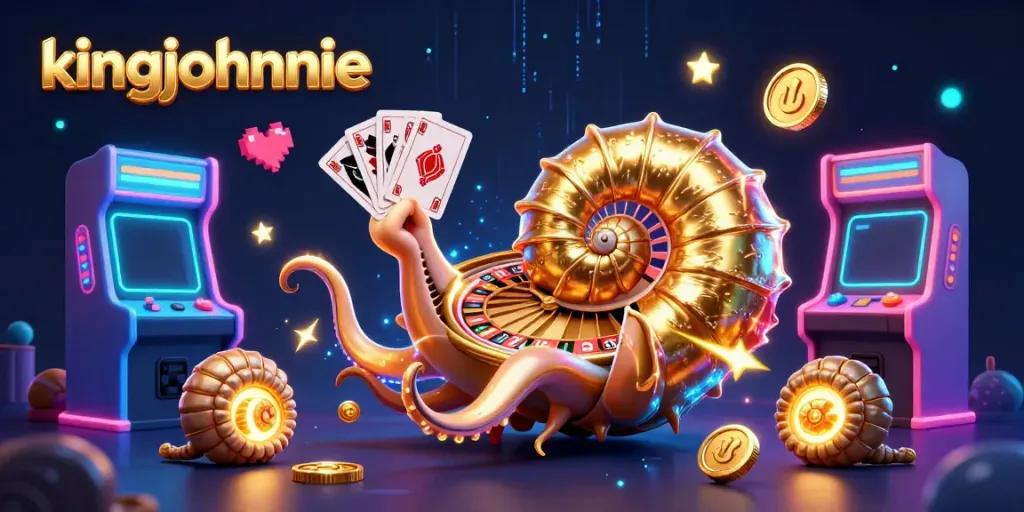 Experience thrilling gameplay with kingjohnnie's vibrant 3D casino illustration featuring a unique nautilus roulette wheel.