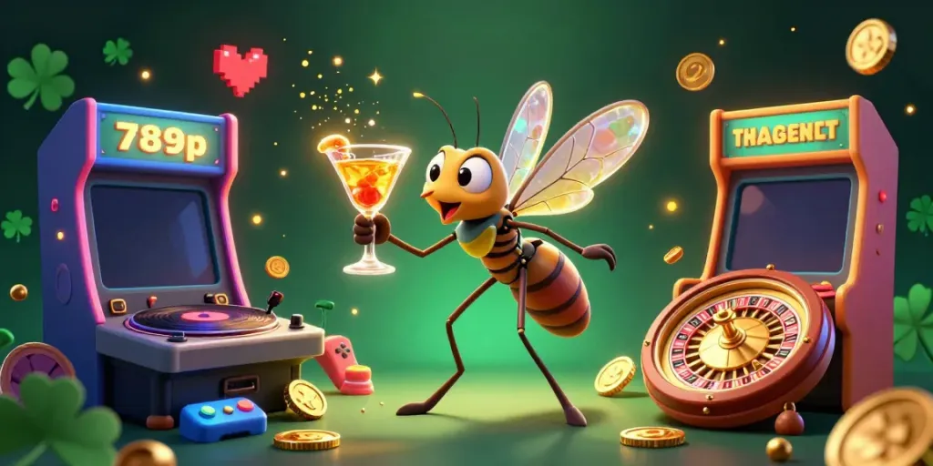 Experience the excitement of casino gaming with the 789p mascot and dynamic elements in this vibrant 3D illustration.