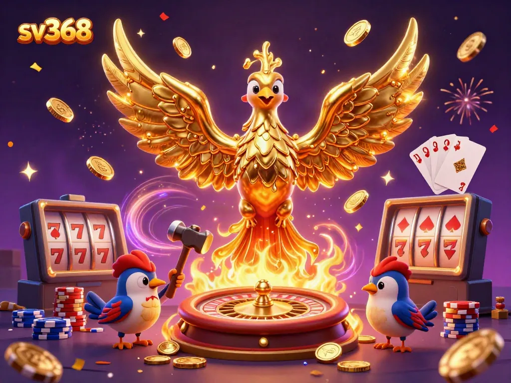 Experience the thrill of sv368 with a stunning 3D phoenix and sparkling casino elements.
