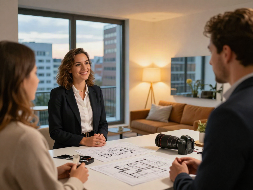 Professioneller Makler Düsseldorf präsentiert moderne Wohnung mit Stadtblick und stilvollem Interieur.