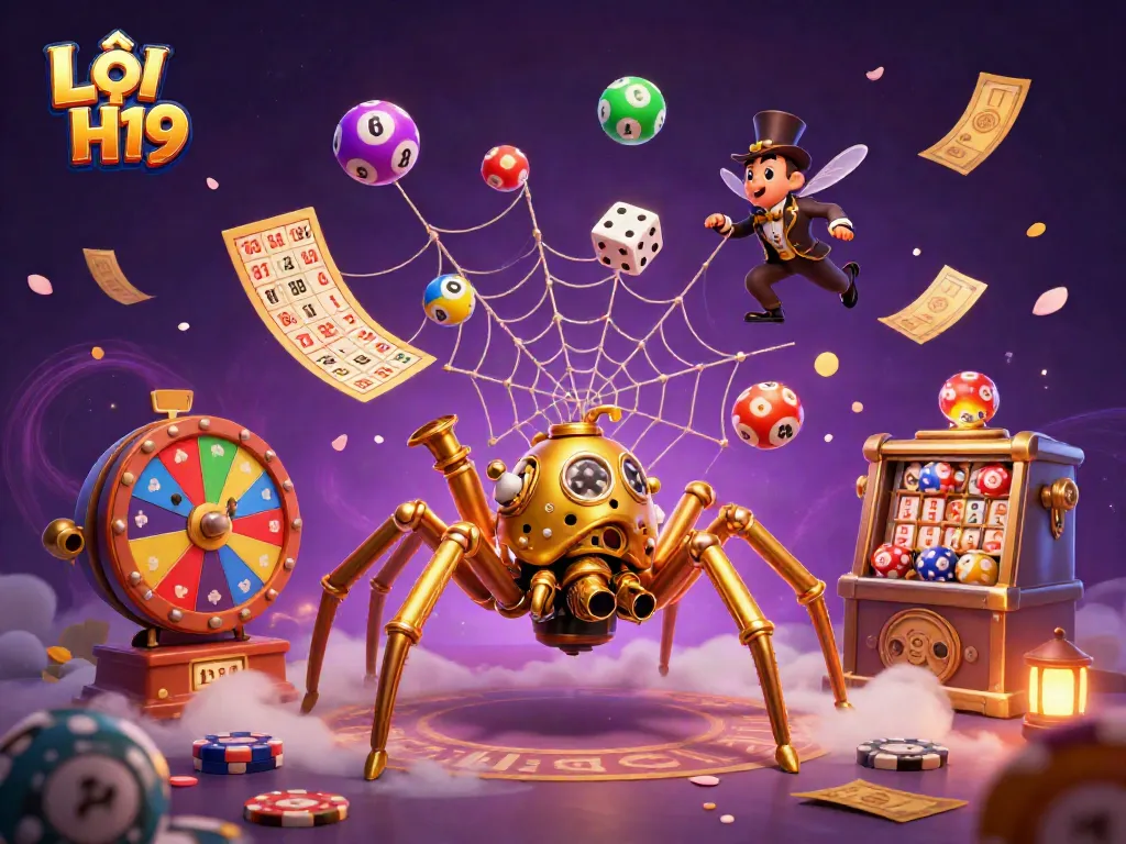 Play the exciting Lỗi H19 game while enjoying colorful lottery balls and engaging characters in a vibrant scene.