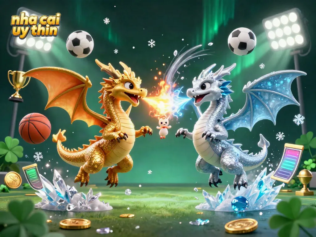 Experience the thrill of nha cai uy tin with dynamic dragons and sports elements in an engaging 3D casino scene.