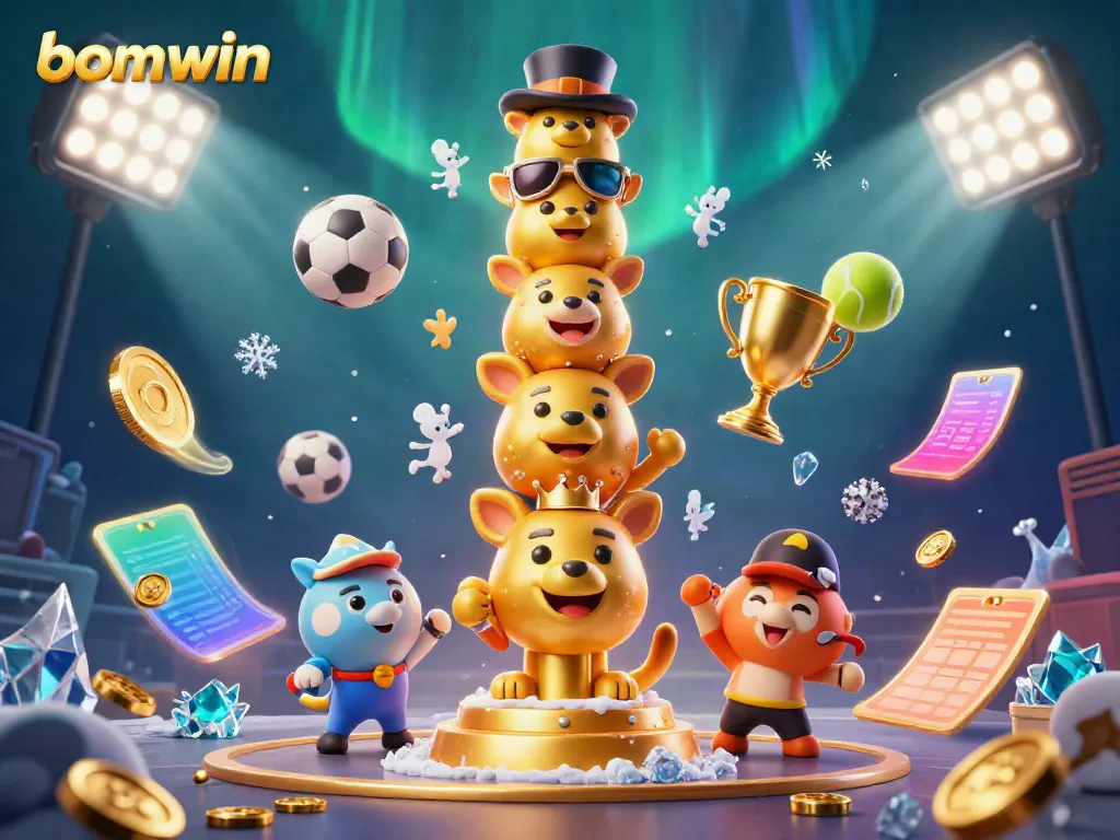 Experience thrilling gameplay with bomwin's vibrant 3D illustration showcasing dynamic sports betting elements.