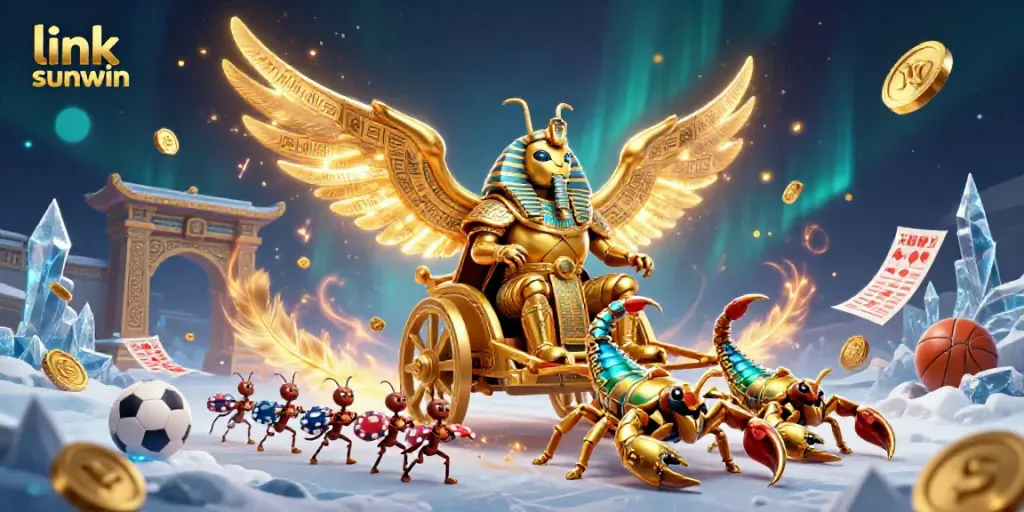 Engage with the dynamic energy of link sunwin in this vibrant casino scene filled with golden elements and betting action.