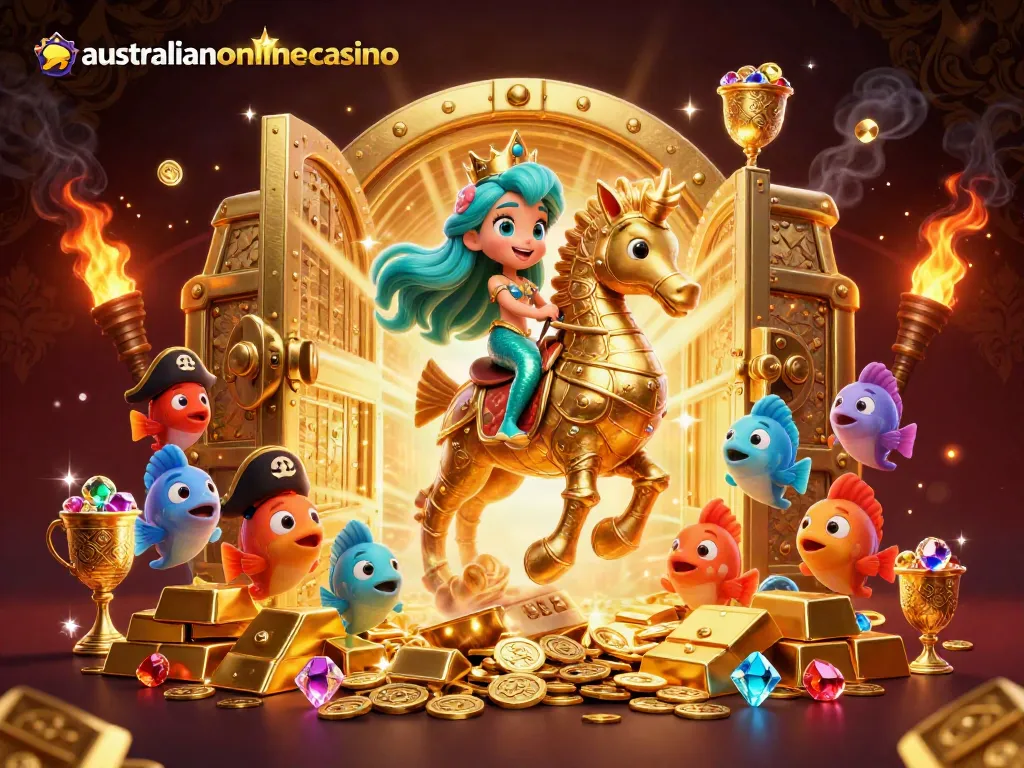 Immerse in a vibrant Australian online casino scene featuring PayID transactions and rich gold elements.
