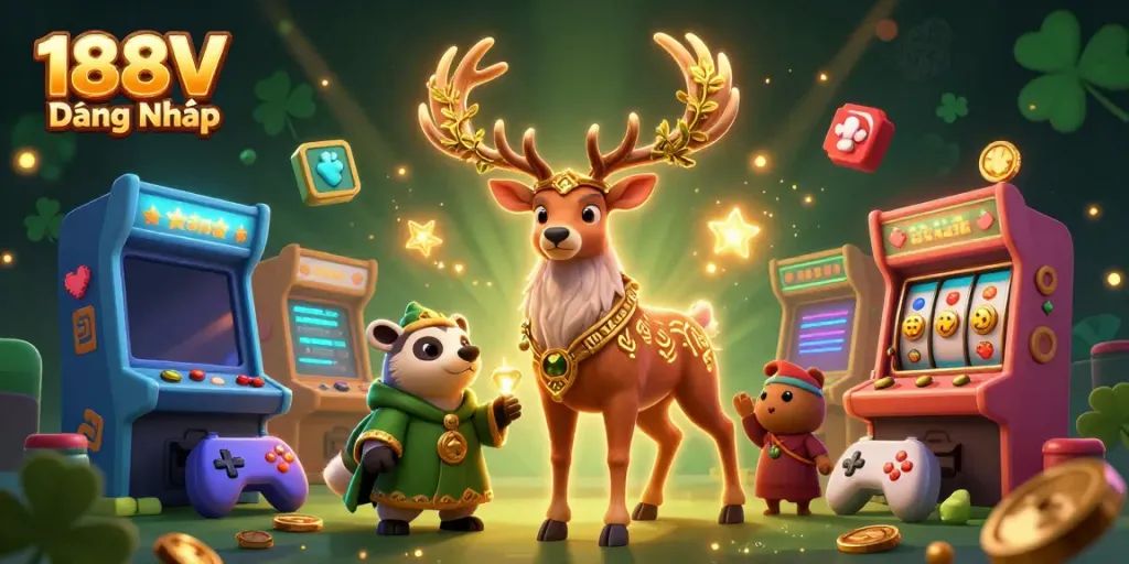 Experience thrilling action with 188V Đăng Nhập in a vibrant 3D casino scene featuring rich game elements.